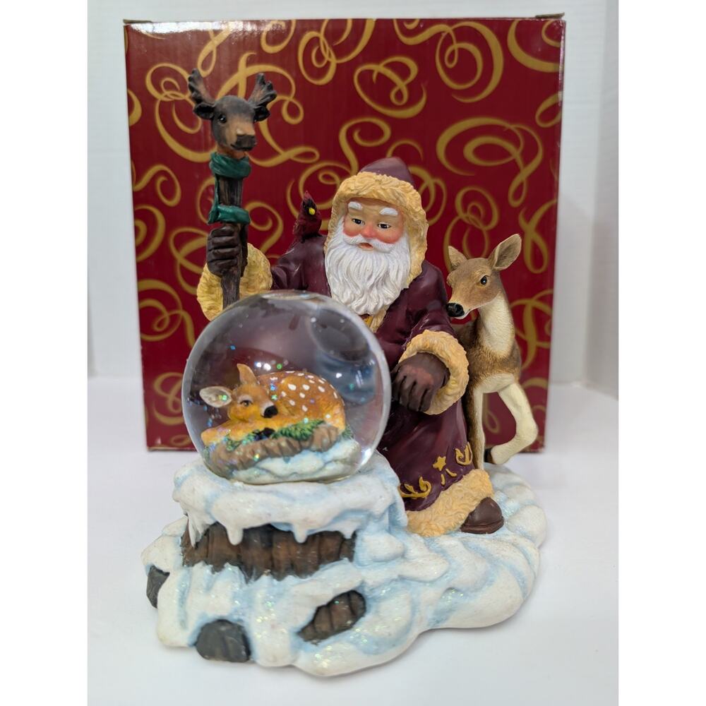 The San Francisco Music Box Company Winter Harmony Santa Fawn Waterglobe New
